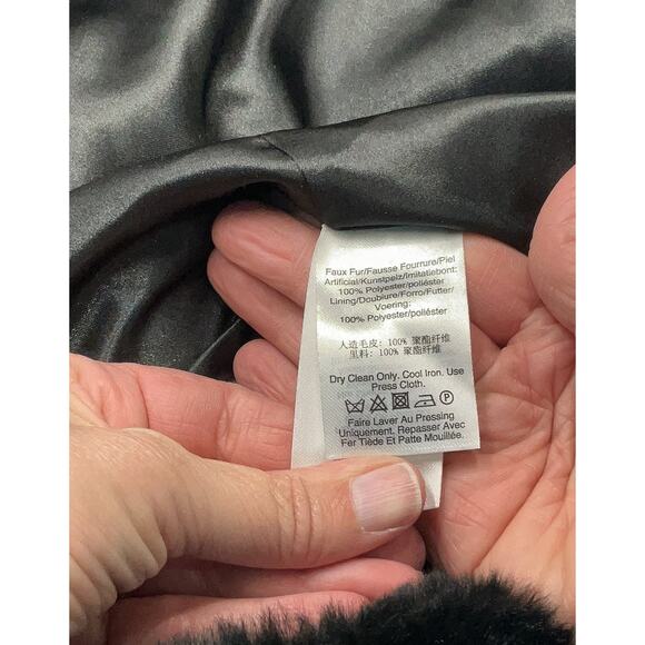 Women DKNY Black Faux Fur Hooded Coat Jacket Pockets Sz XL $380 - Picture 7 of 16